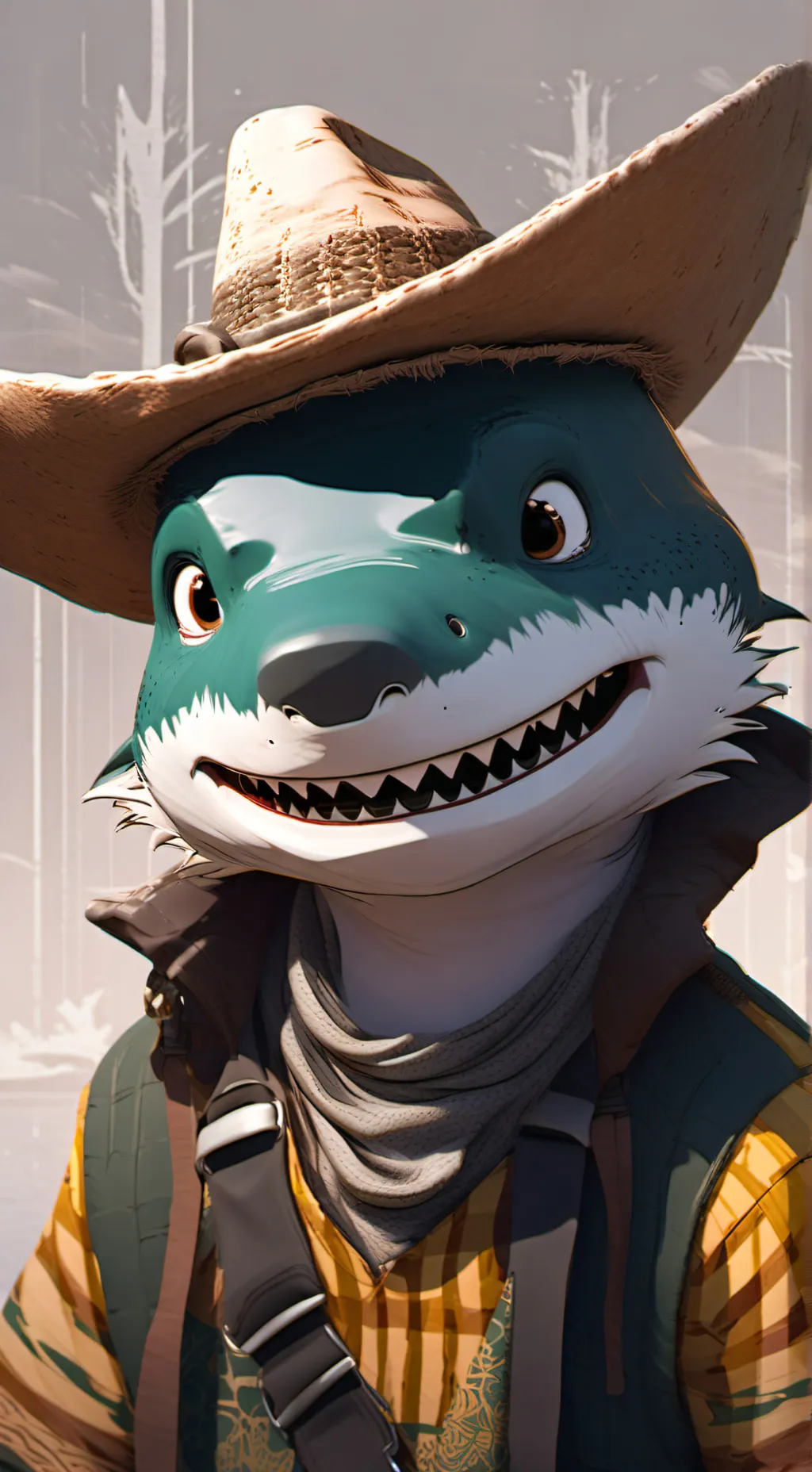 ai character: Mark SombreroShark background