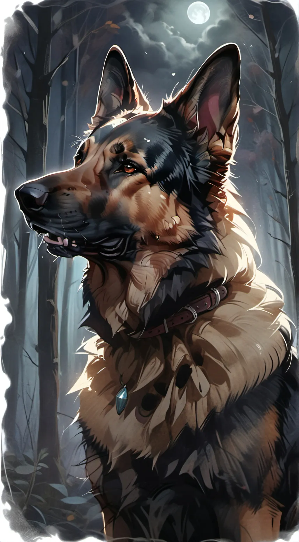 ai character: German shepherd  background