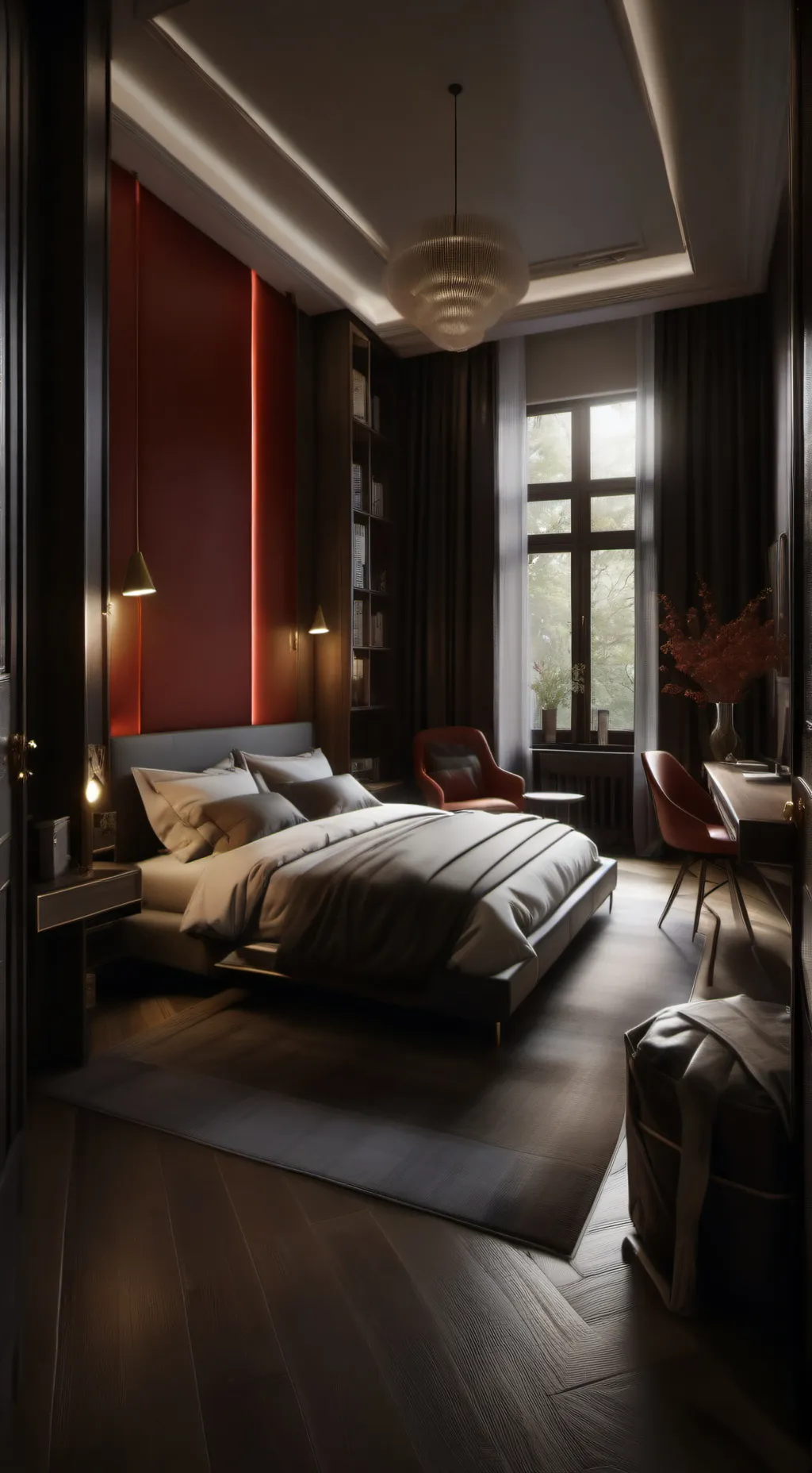 ai character: Red Bedroom background