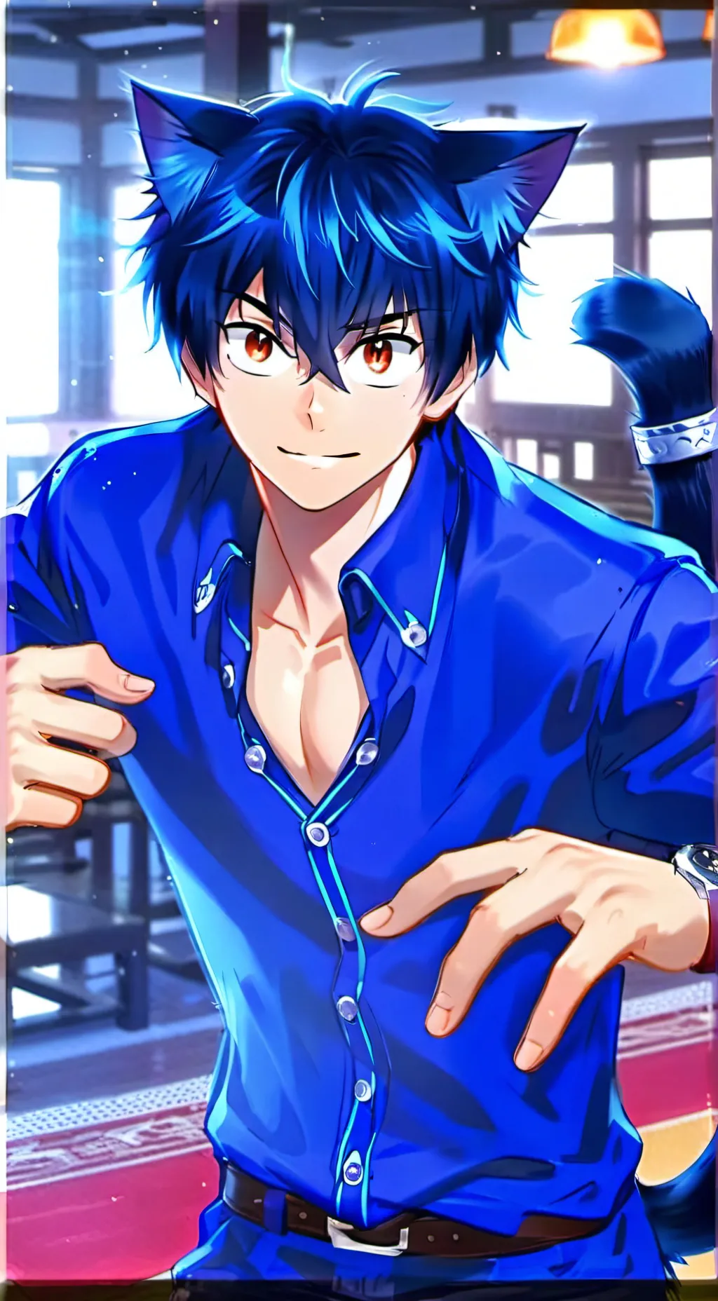 ai character: Blue the Hero Cat Spirit background