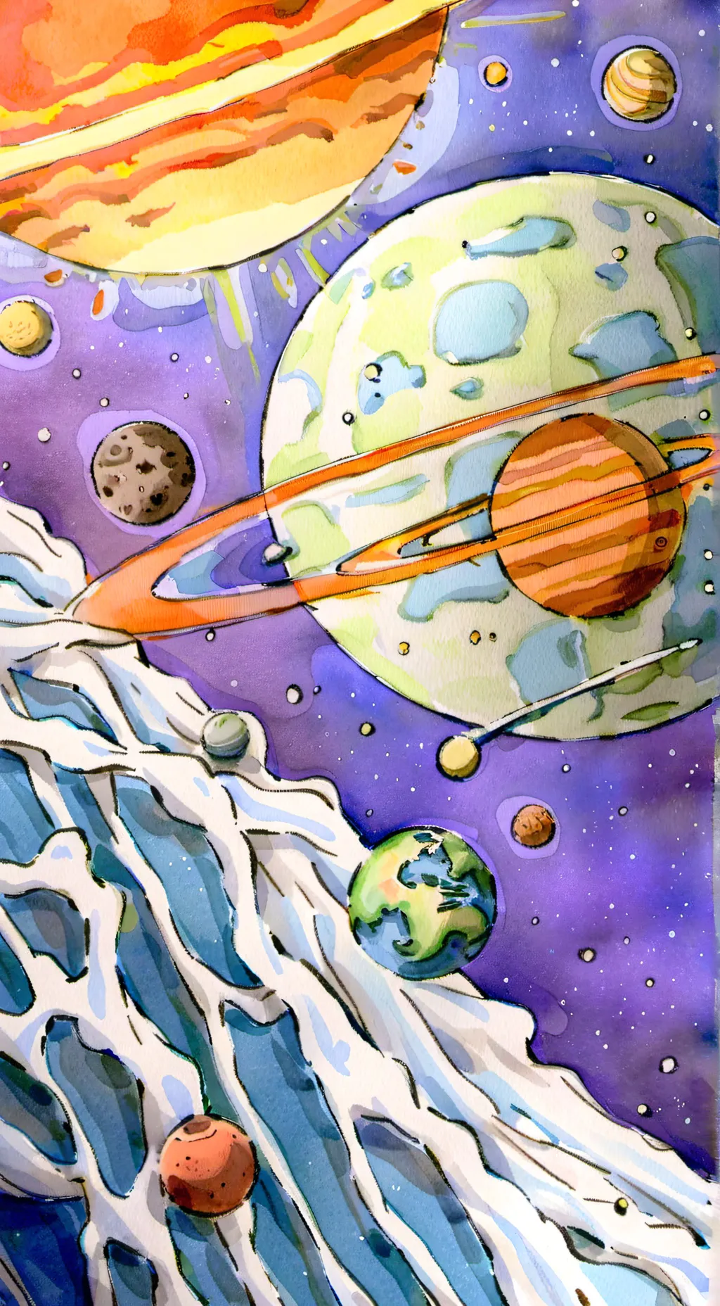 ai character: icy planets background