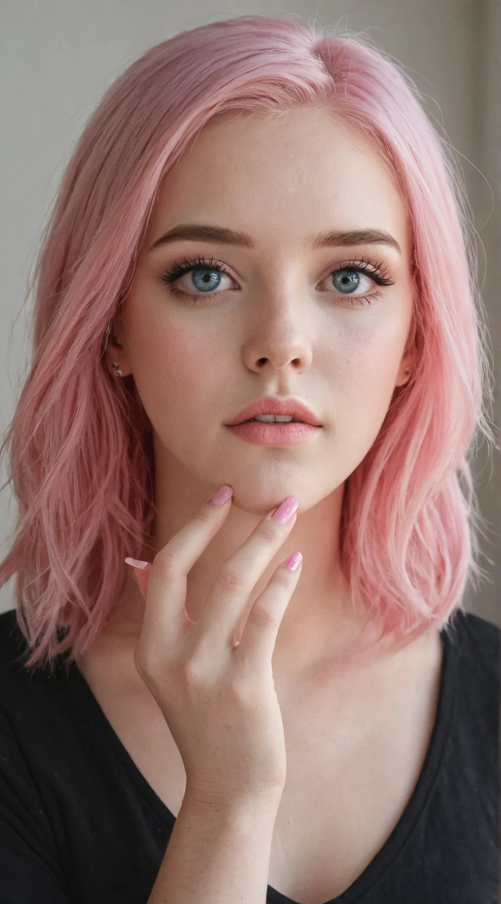 ai character: Pink nails,blonde  background