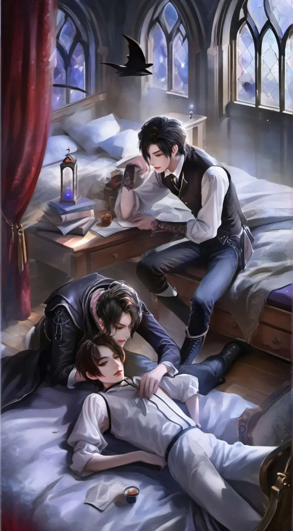 ai character: A boys sleepover background