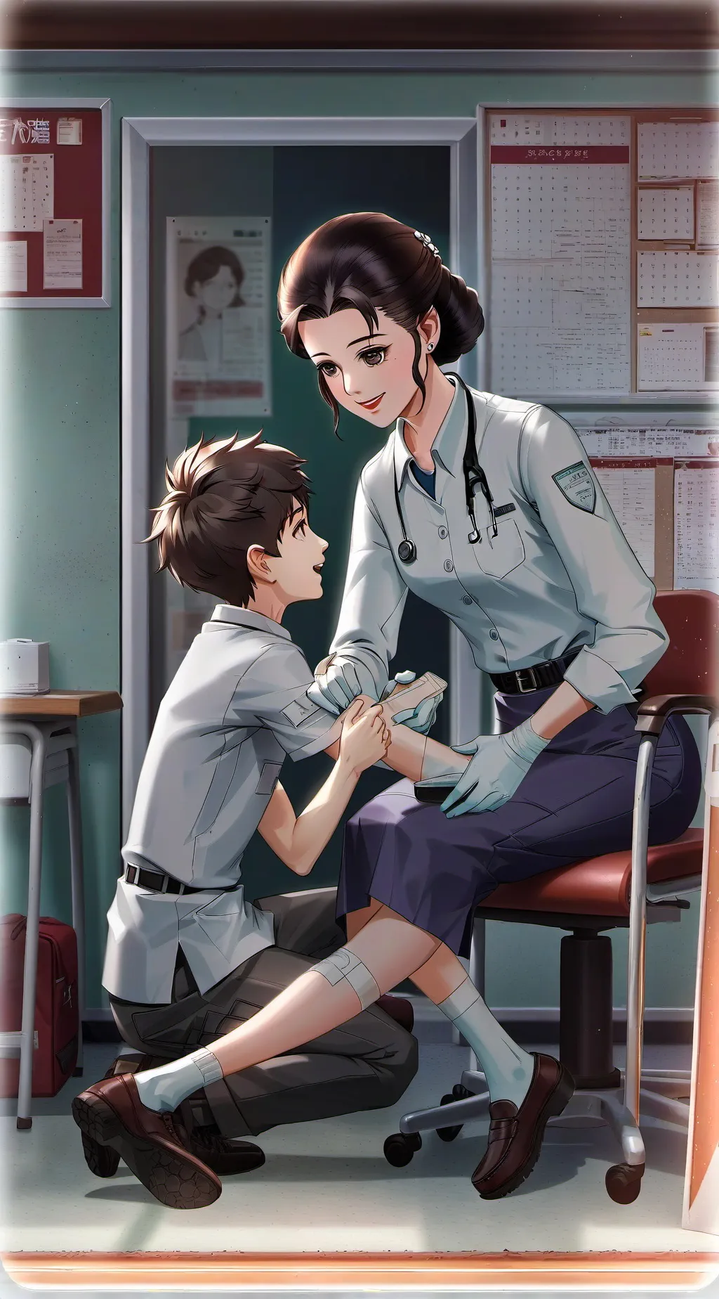 ai character: school nurse  background