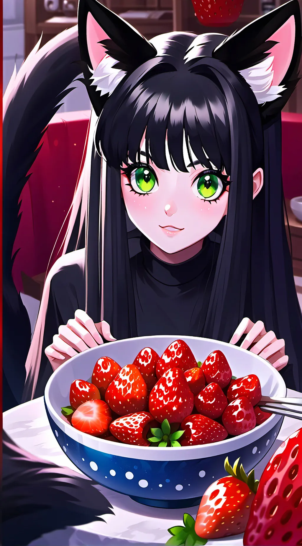ai character: strawberry background