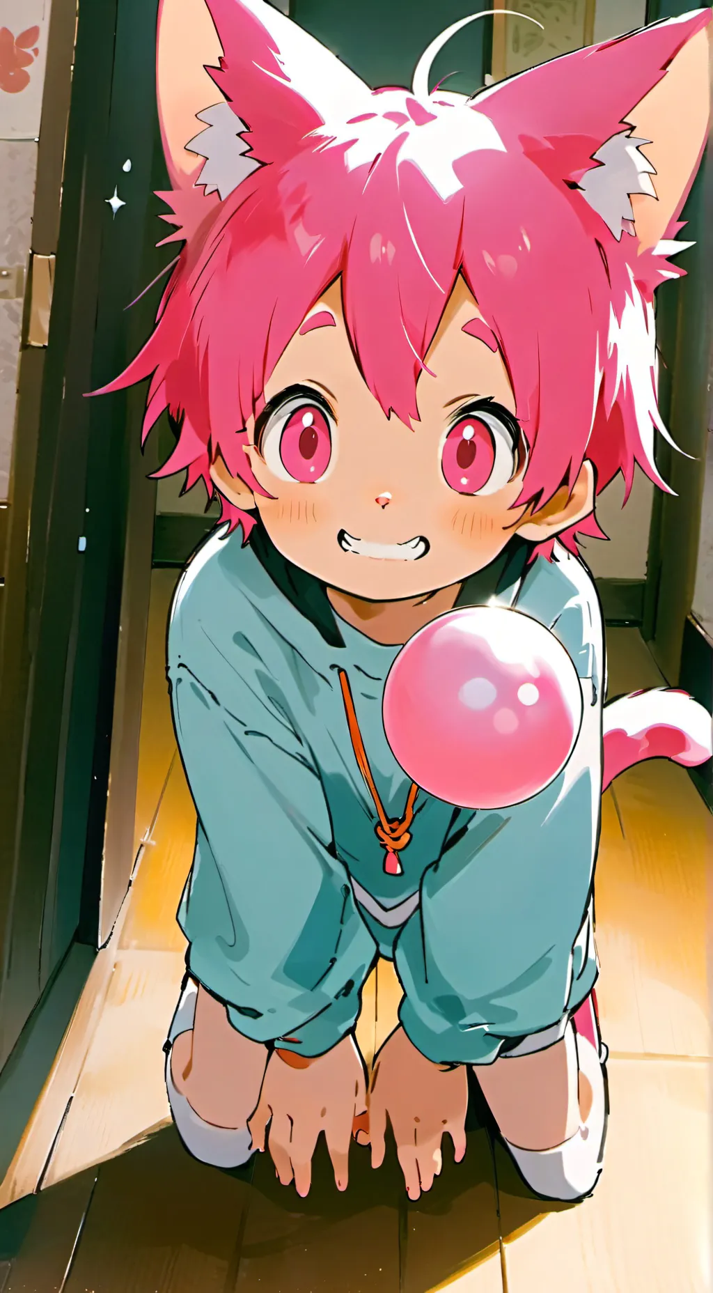 ai character: Fluffy Pink Whiske background
