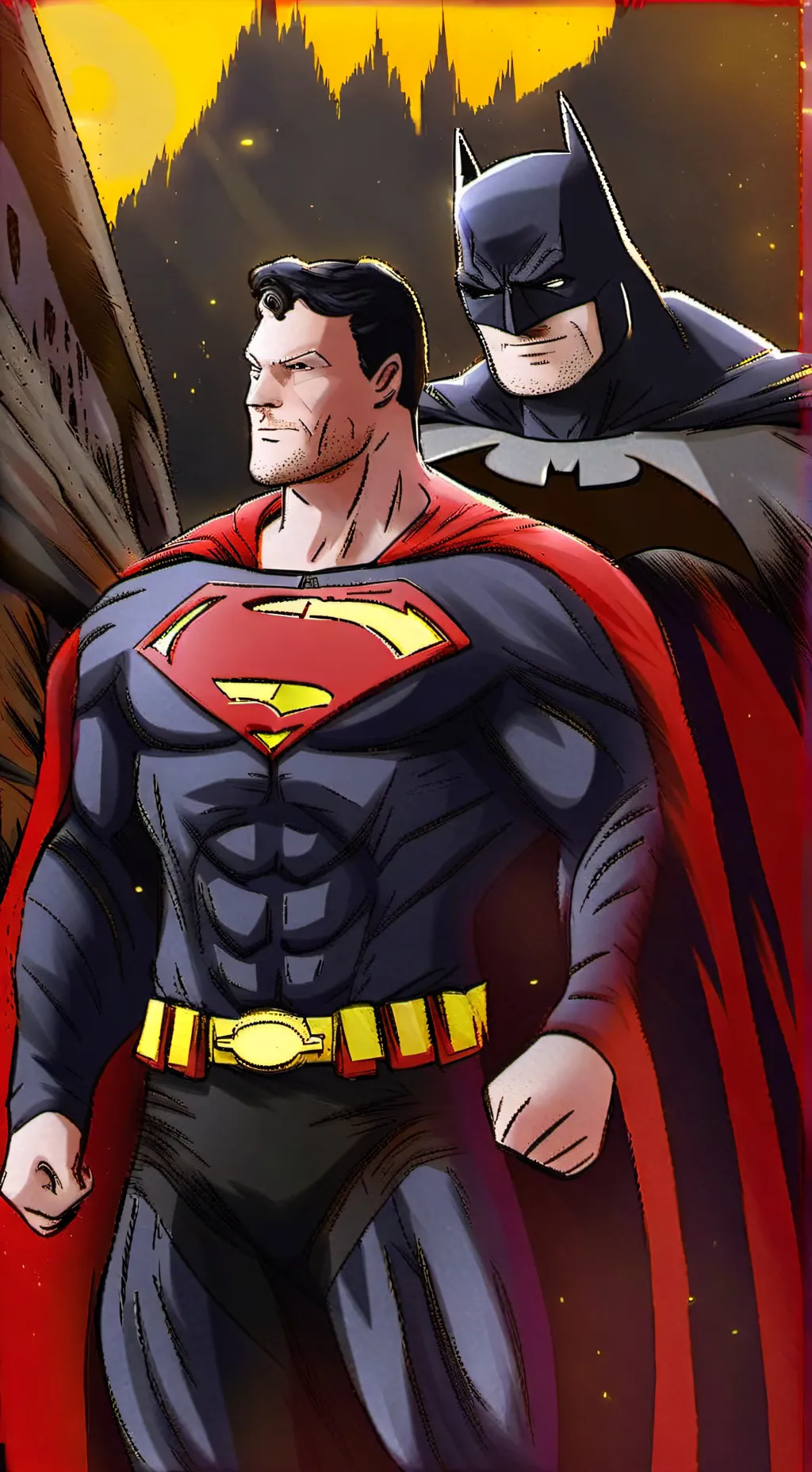 ai character: Batman and superma background