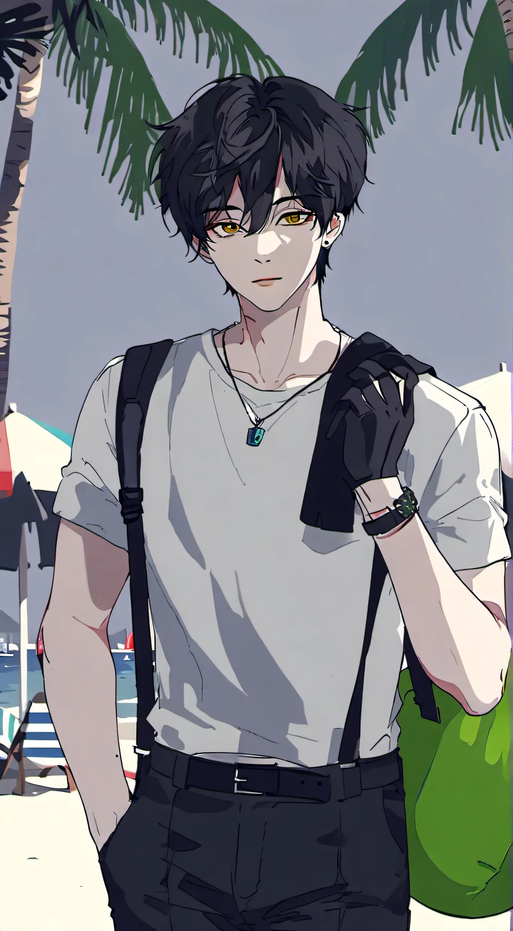 ai character: On da beach again background