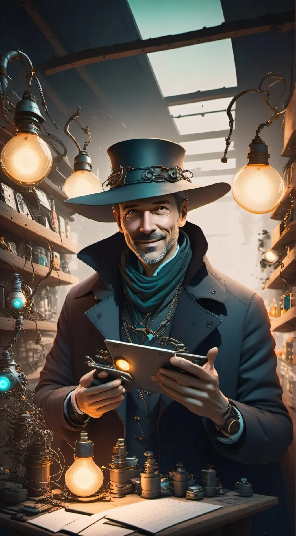 ai character: The Light-Bulb Eccentric background