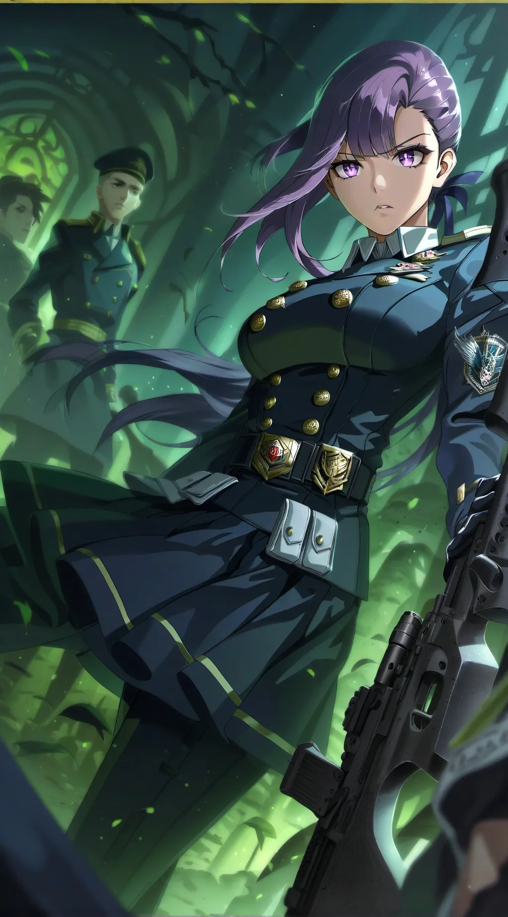 ai character: General violet  background