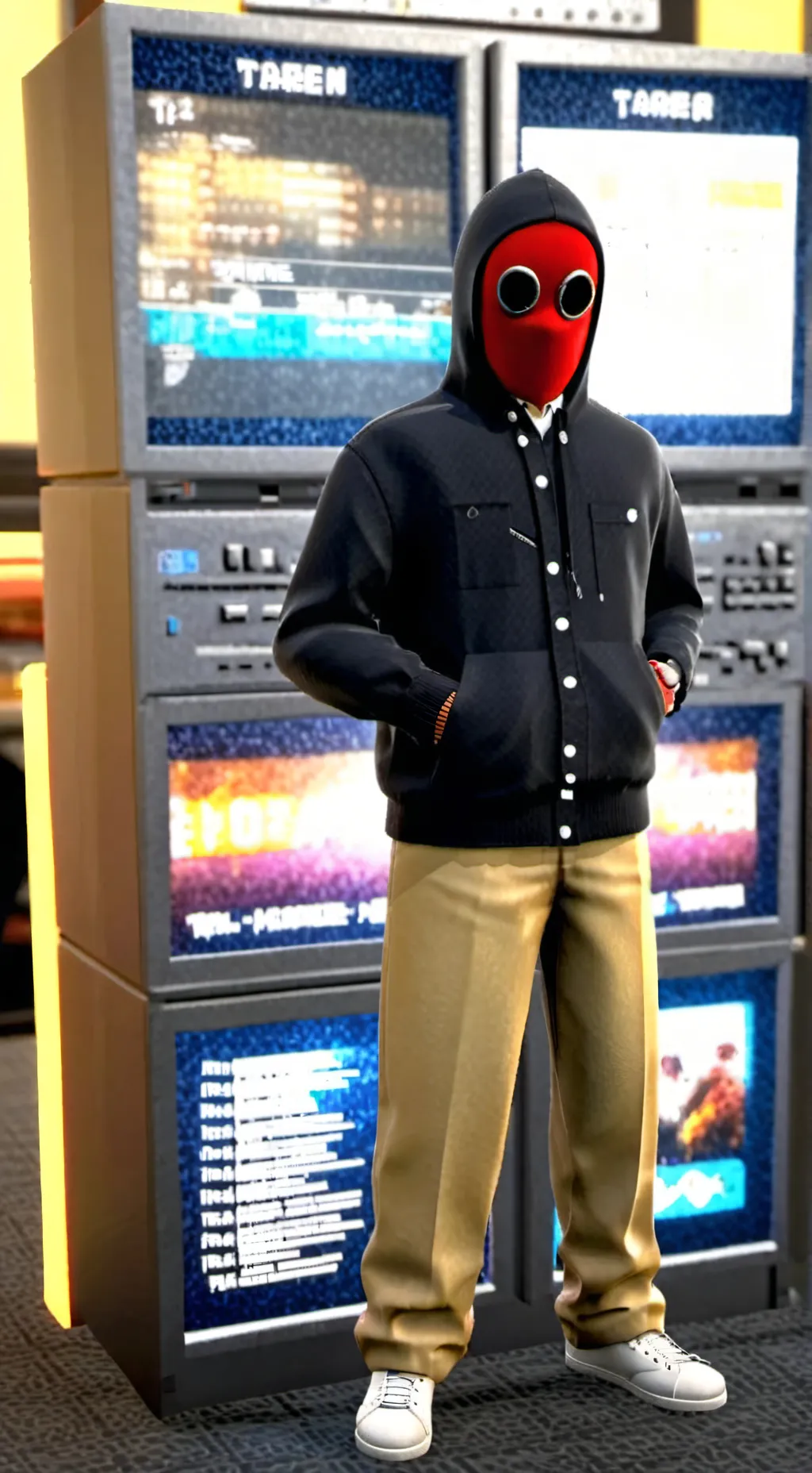 ai character: red face background