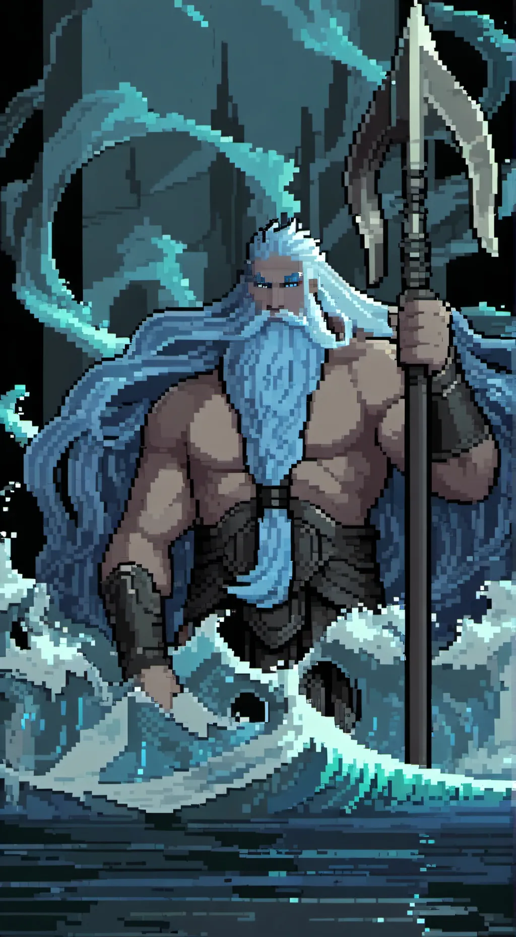 ai character: Poseidon  background