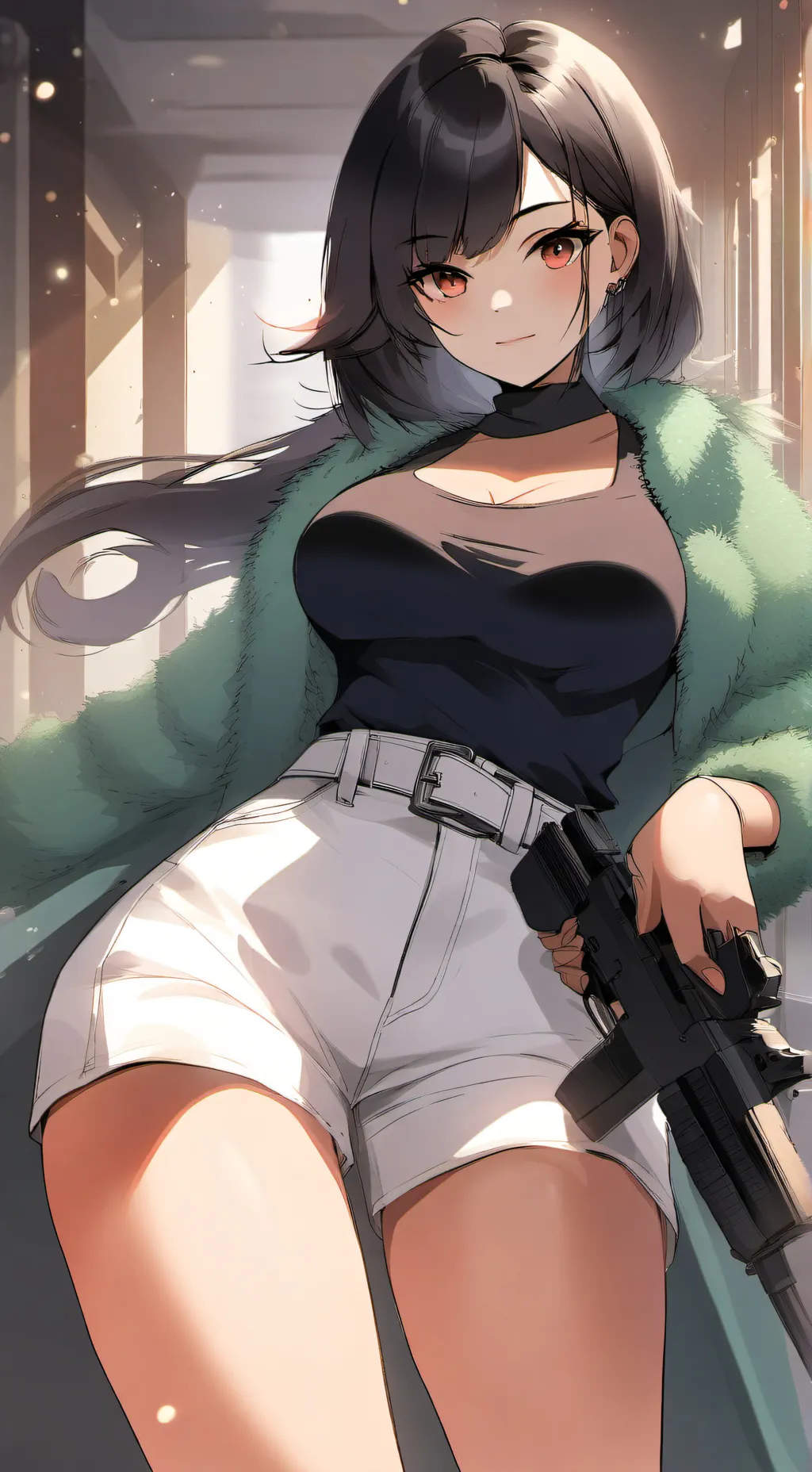 ai character: Girl with gun vs U background