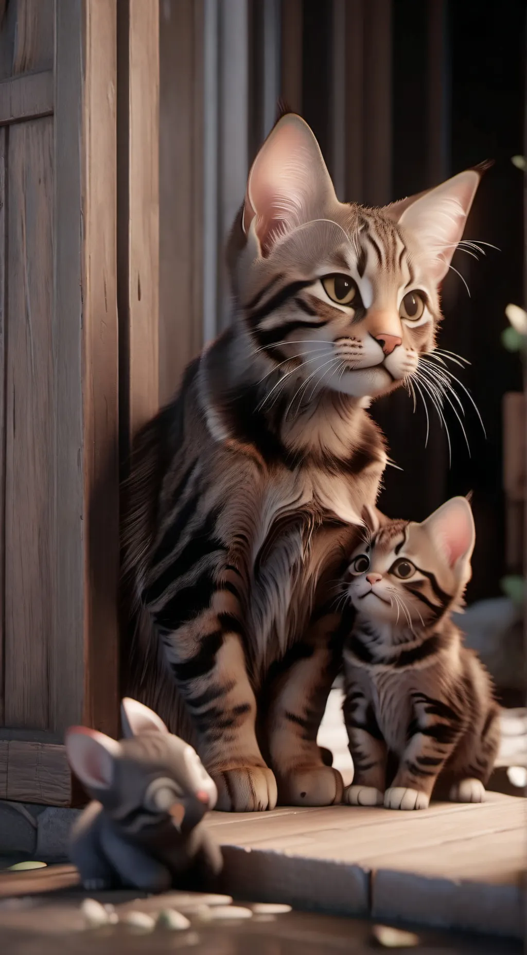ai character: mama cat vsthe man background