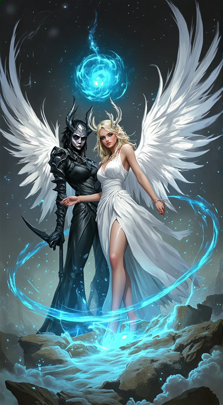 ai character: DEMONS vs ANGELS background