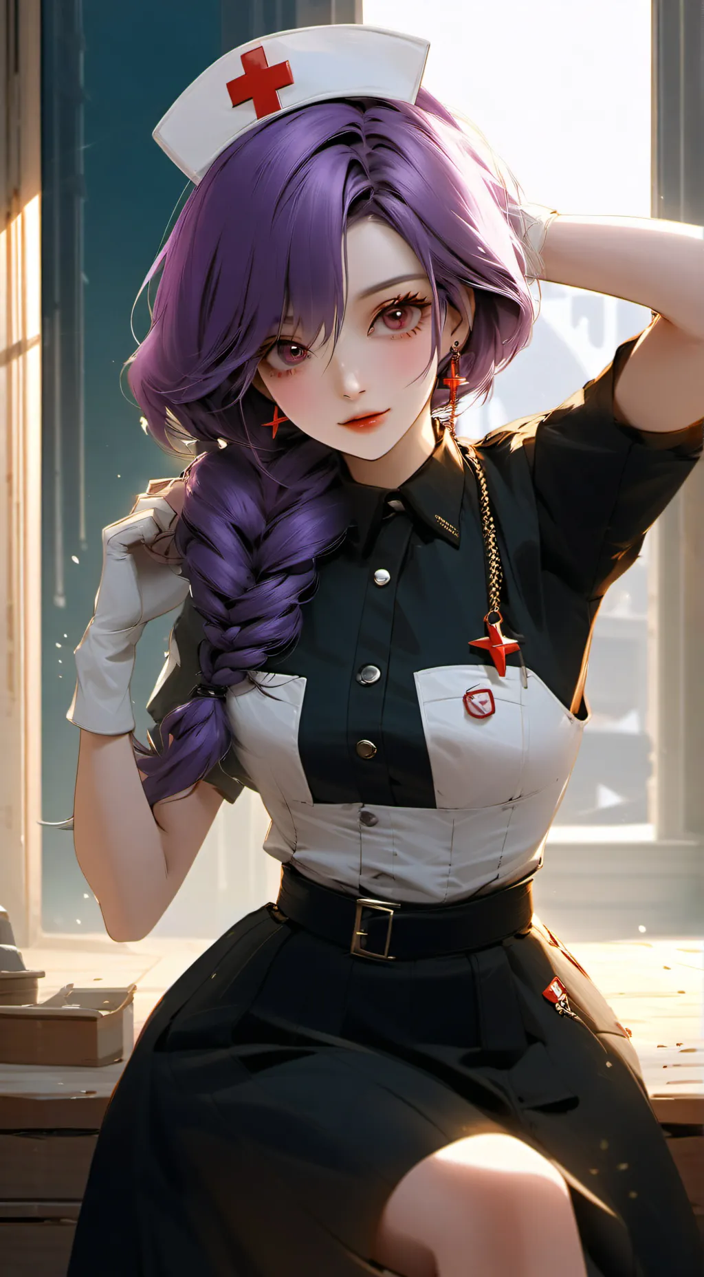 ai character: nurse lavender background