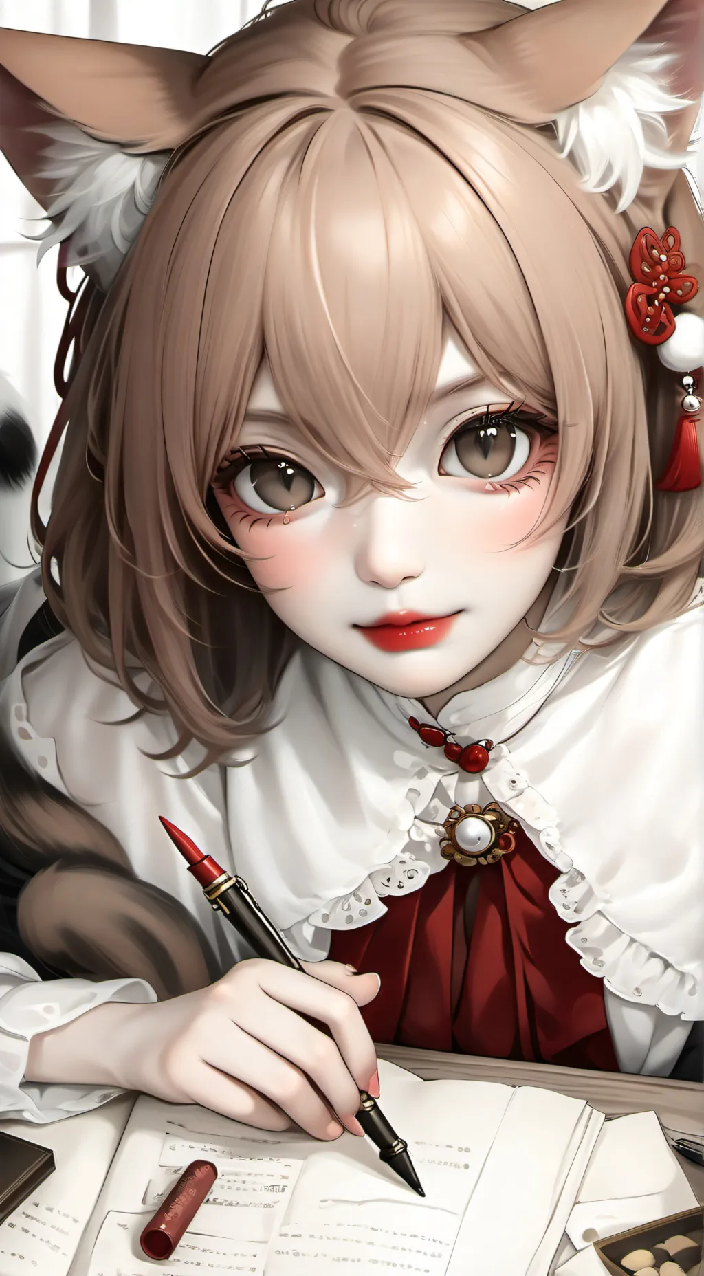 ai character: Scarlet Feline Spirit background