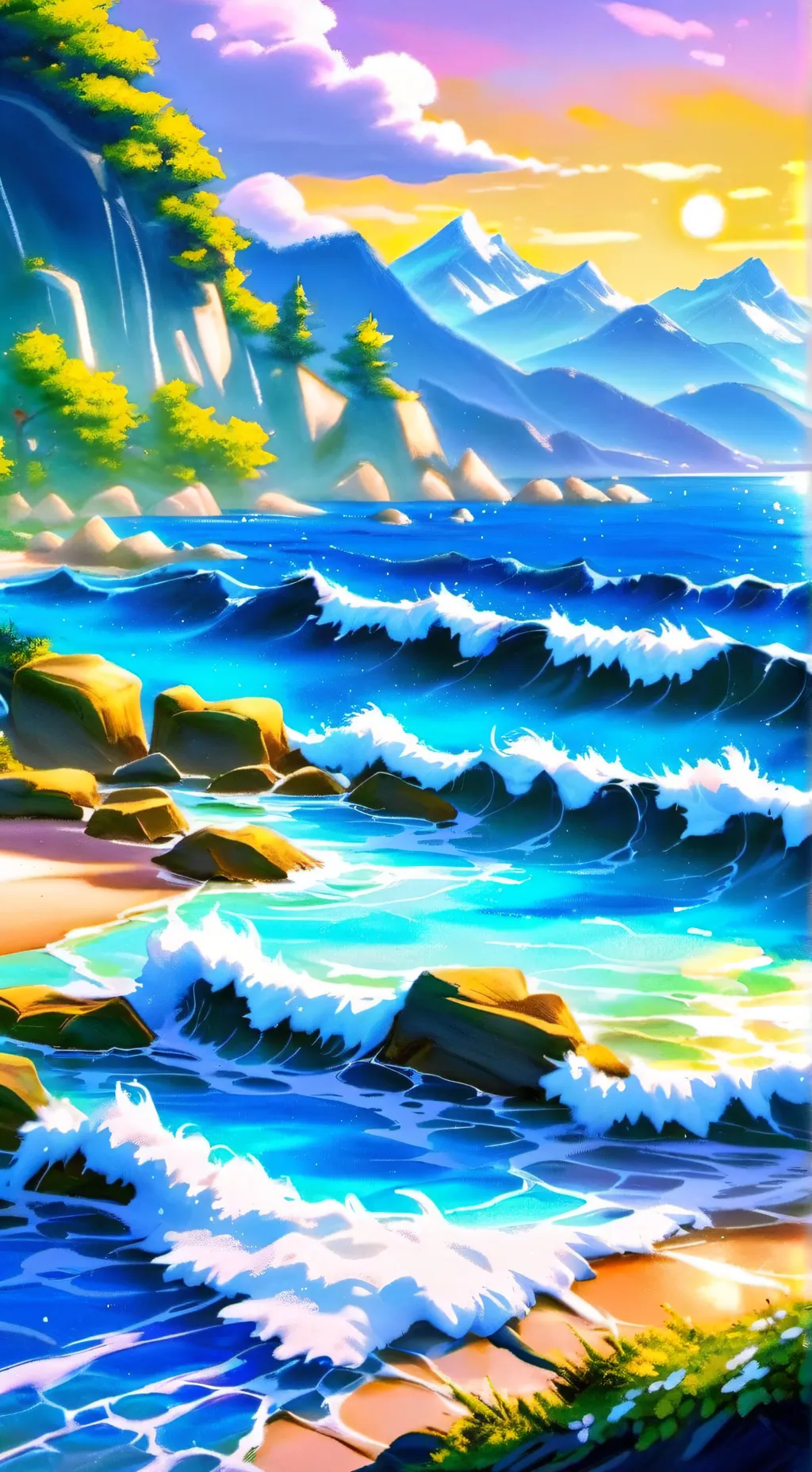 ai character: Kny beach day  background