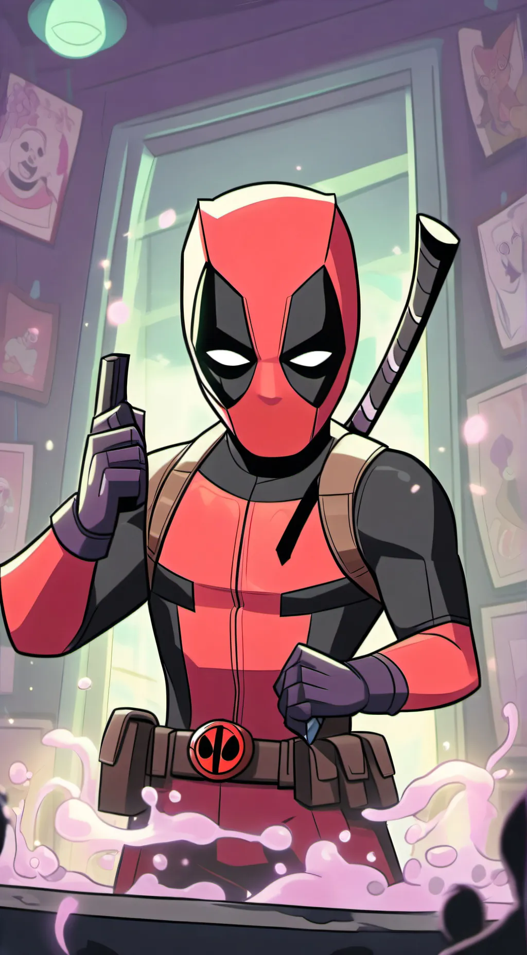 ai character: dead pool cartoon background