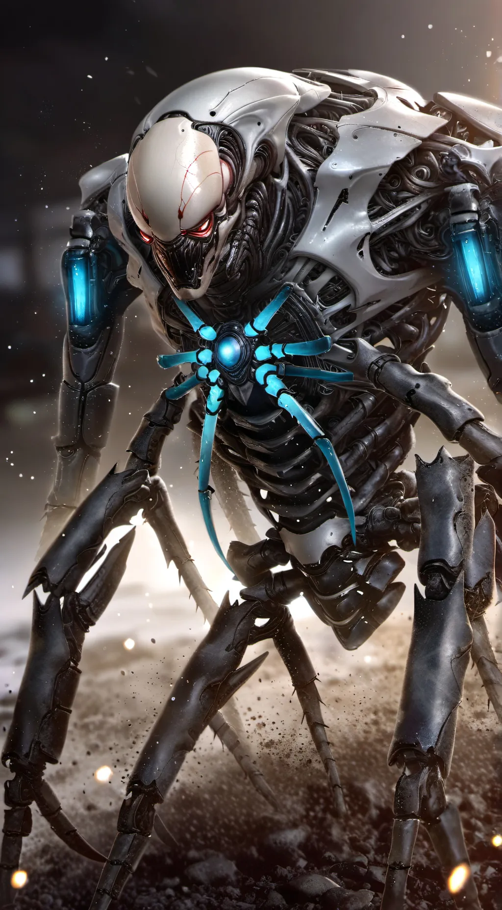 ai character: fire robot spider  background