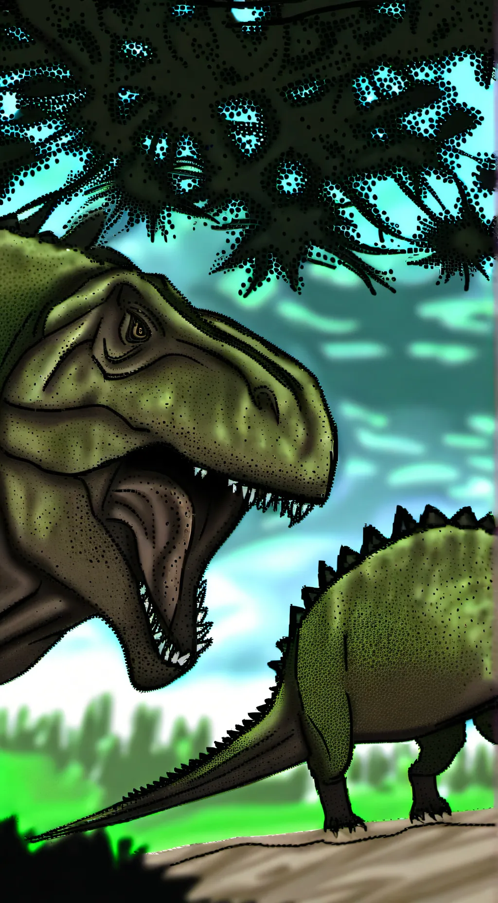 ai character: T-rex(p-verse) background