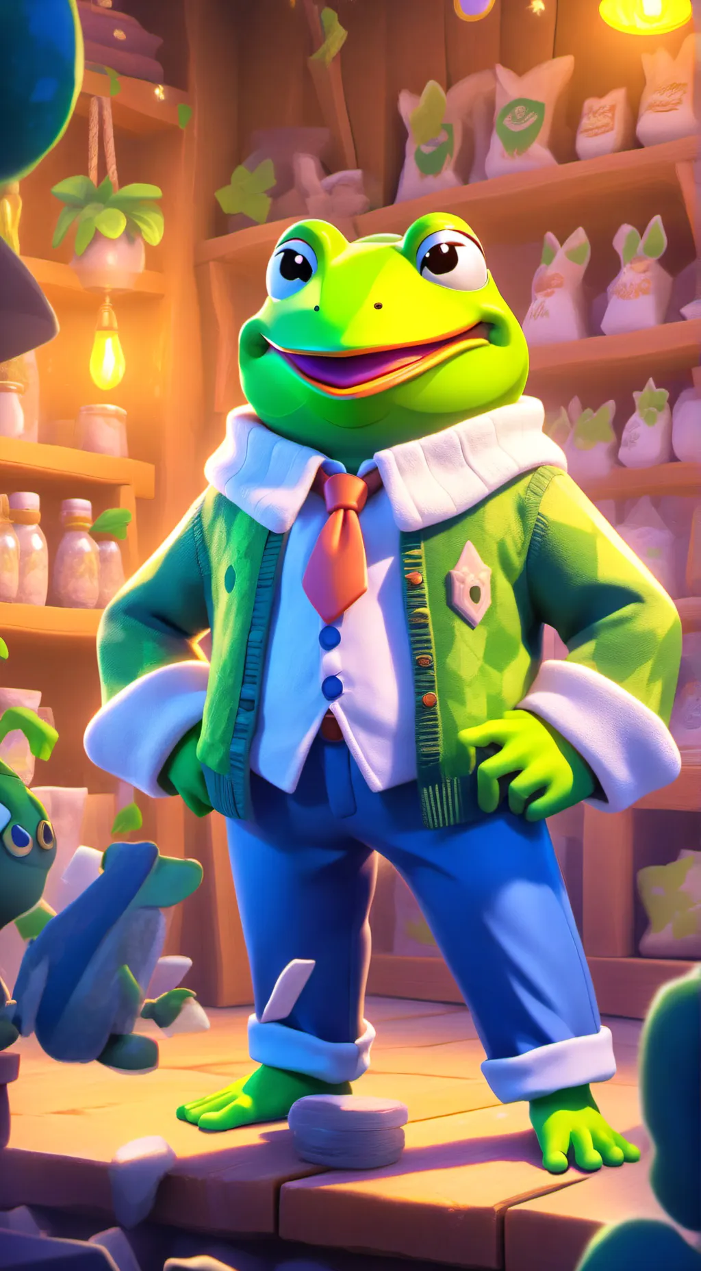 ai character: frogzey  background