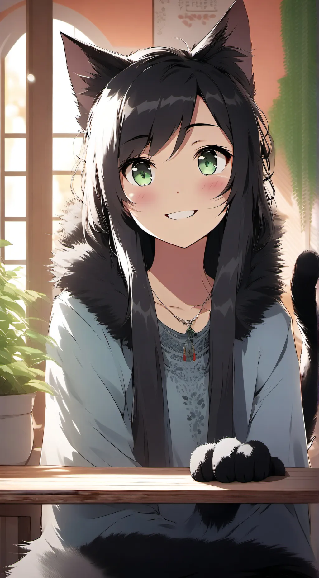 ai character: Yamza. Cat spirit background