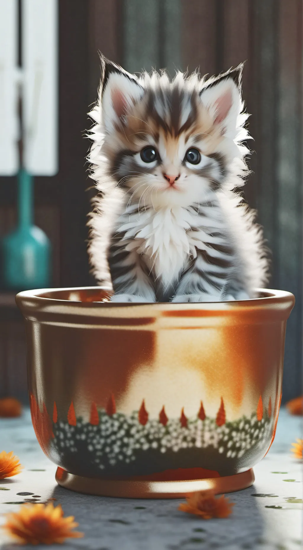 ai character: cute lost kitten background