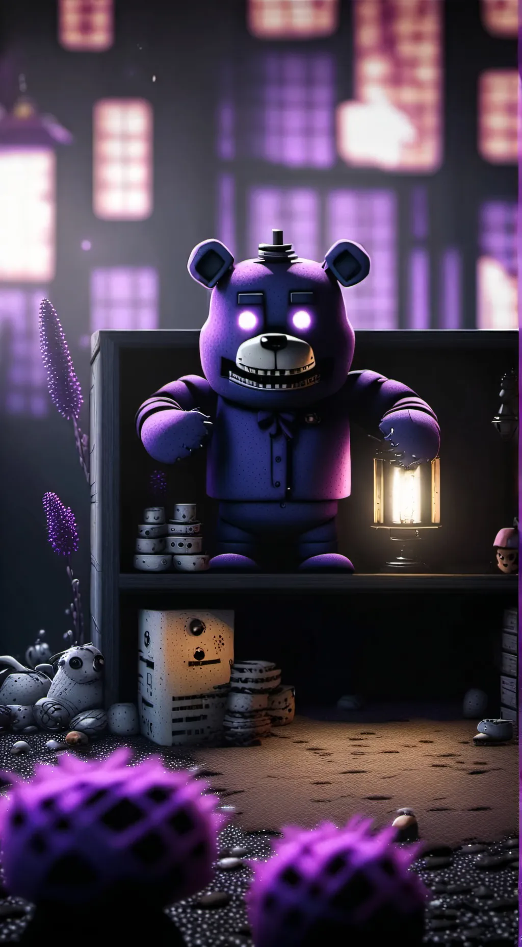 ai character: purple bear background