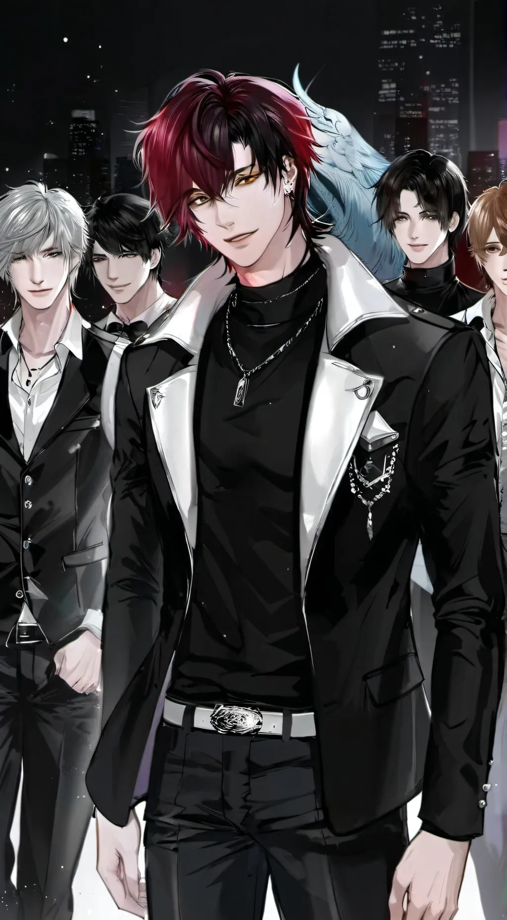 ai character: {four males} background