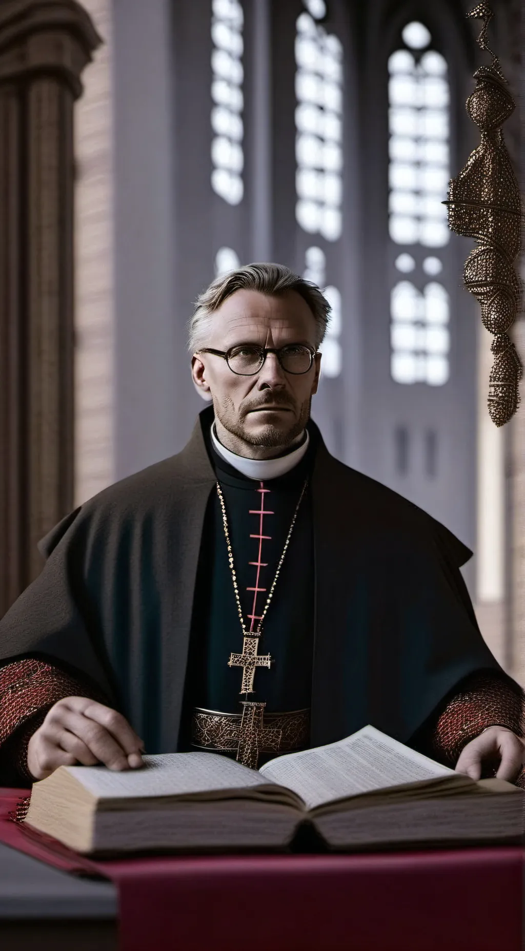 ai character: Victorian priest  background