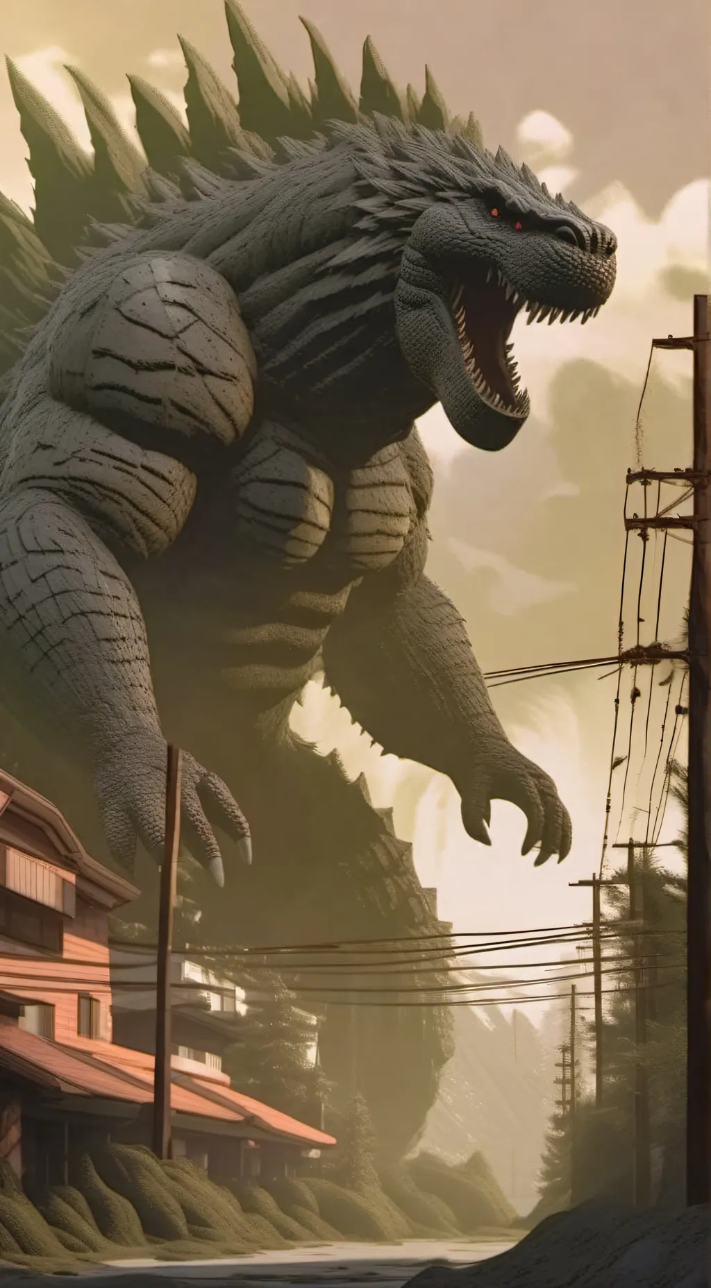 ai character: godzilla  background
