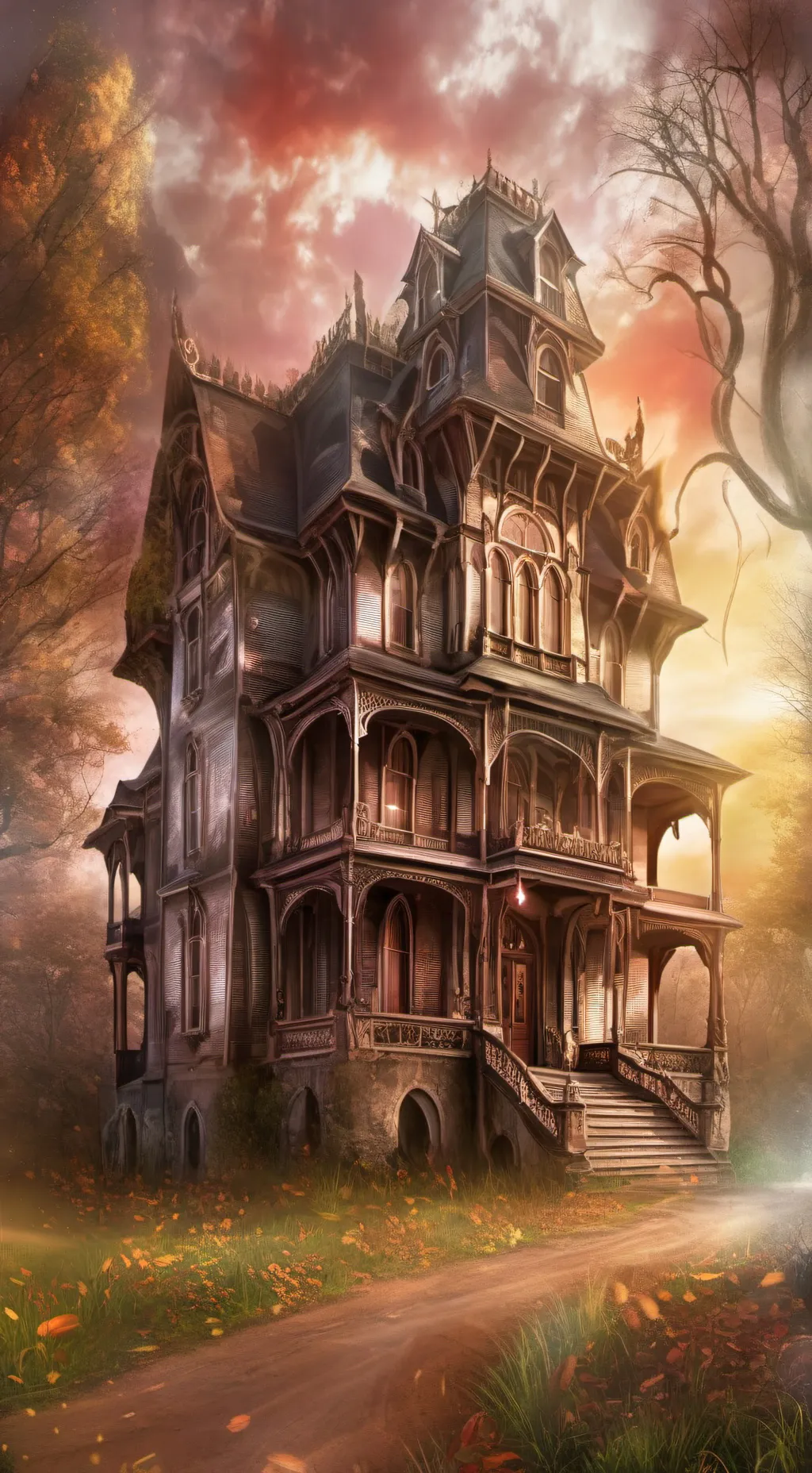 ai character: CH Haunted house background