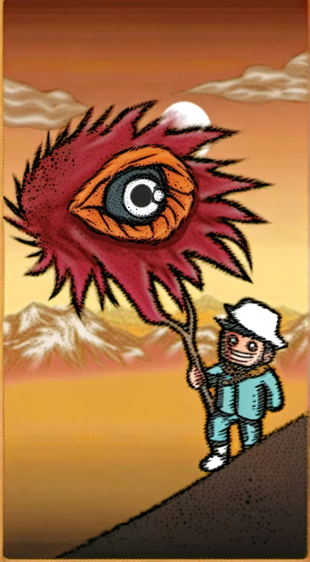 ai character: red ciclone background