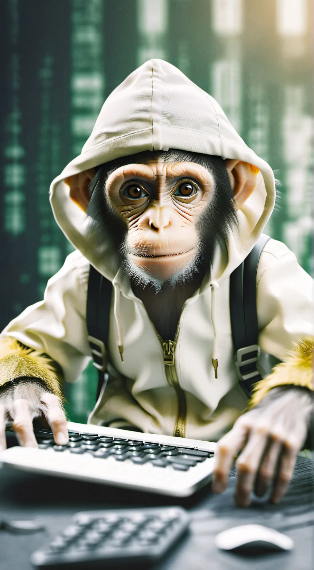 ai character: hacker monkey  background