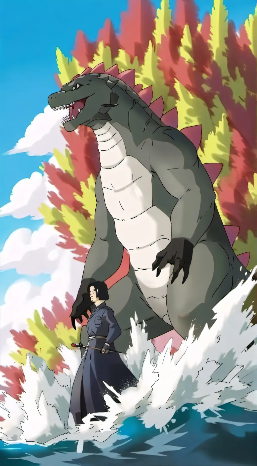 ai character: GODZILLA 2000 background