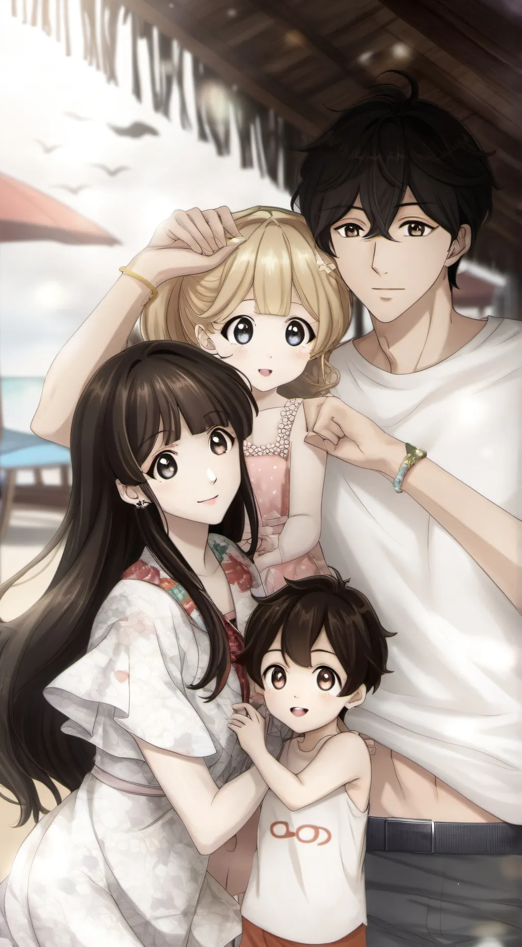 ai character: family beach  background