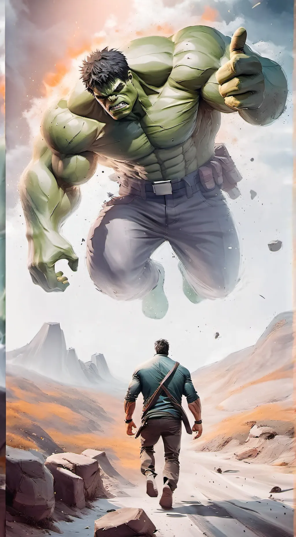 ai character: Hulk in Squid game background