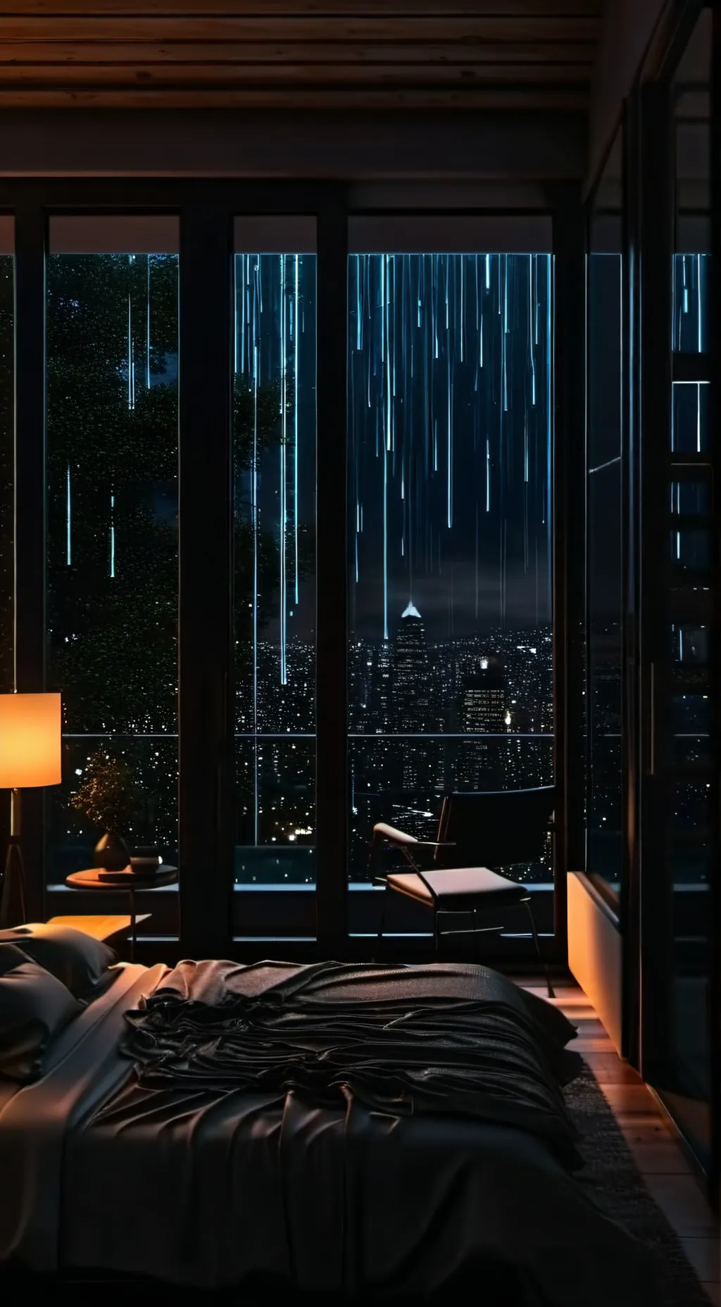ai character: Late at night rain background