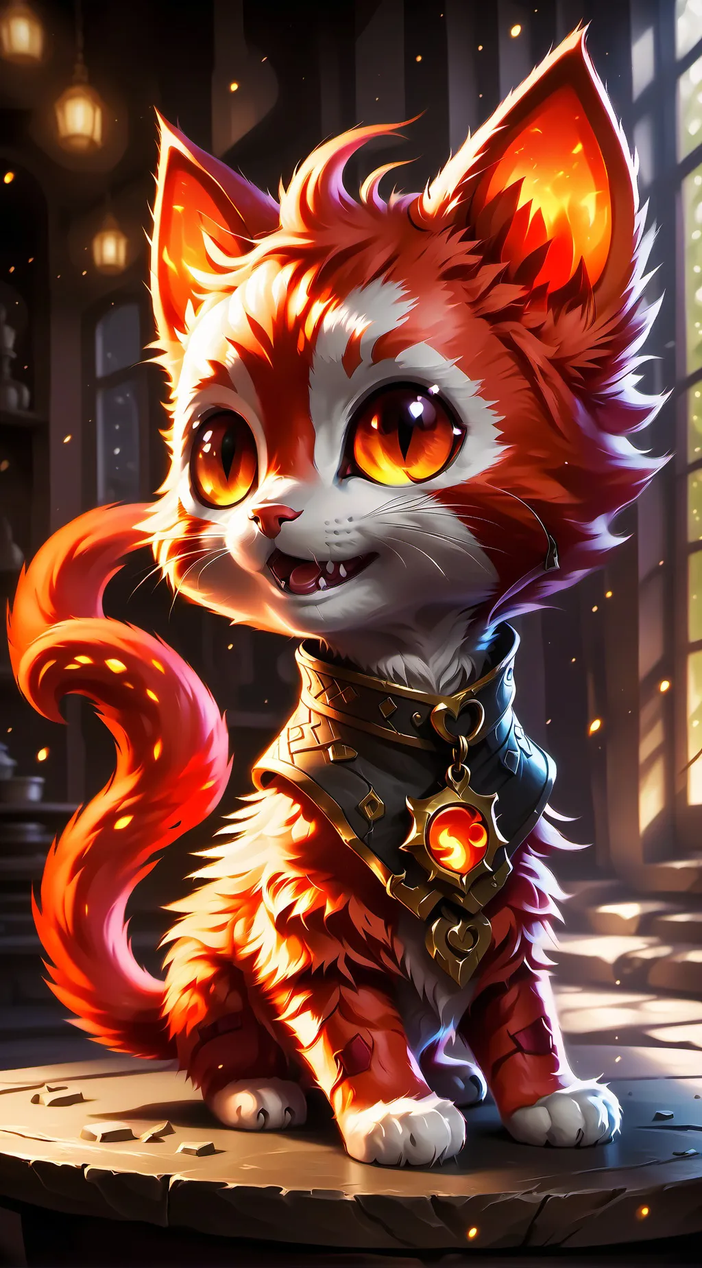 ai character: Flameheart Kitten  background