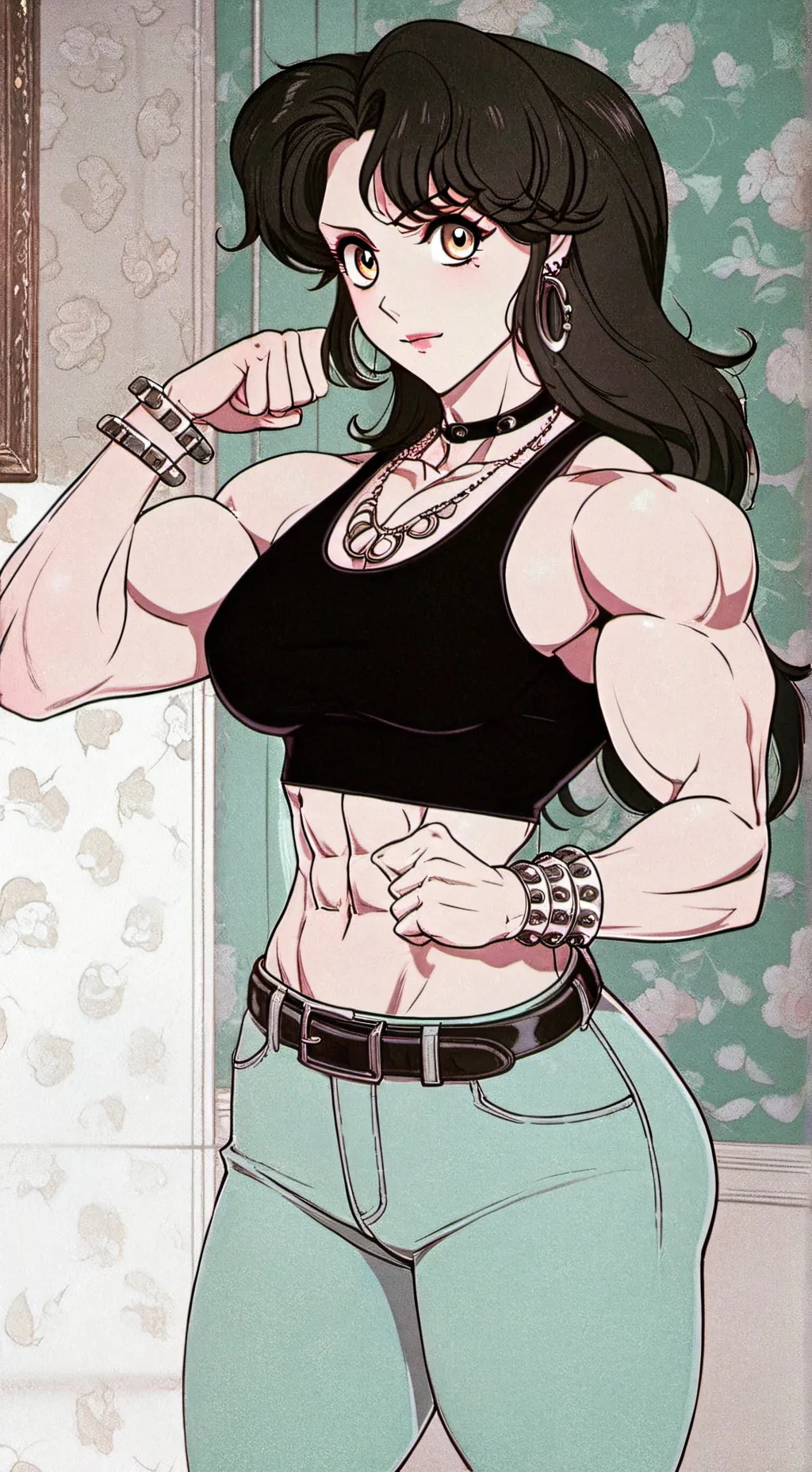 ai character: Goth Muscle Mommy background