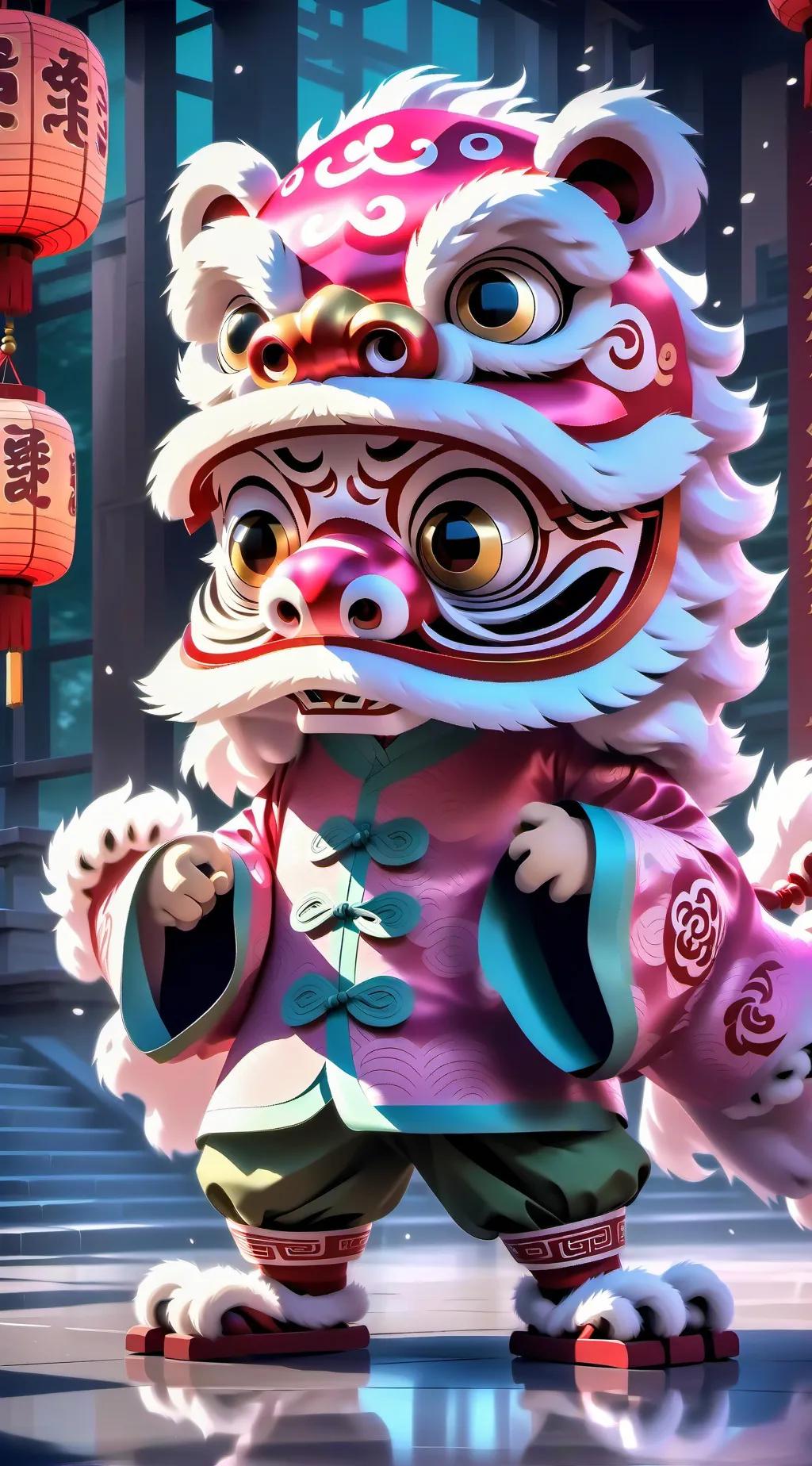 ai character: lion dance group background