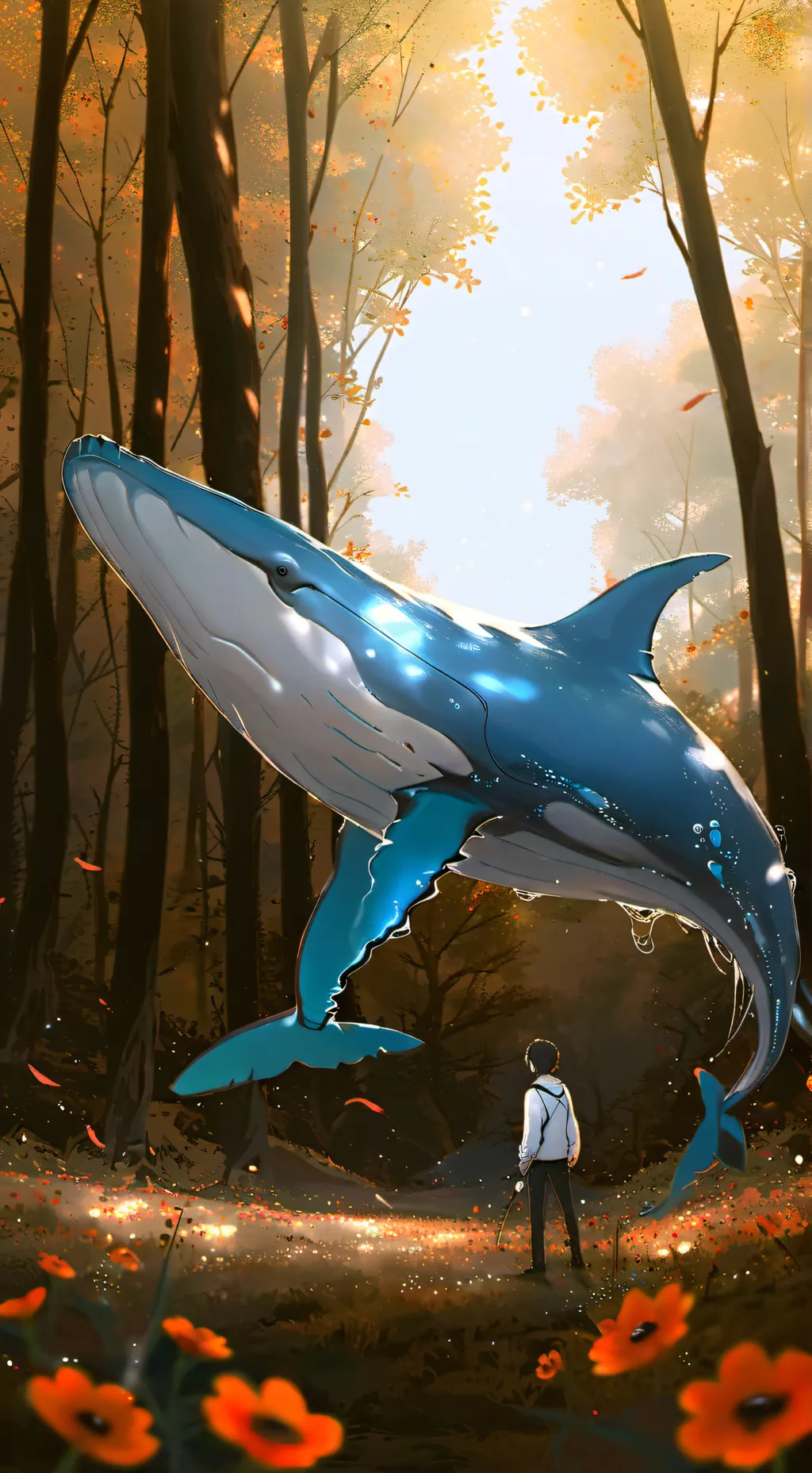 ai character: Blue whale  background