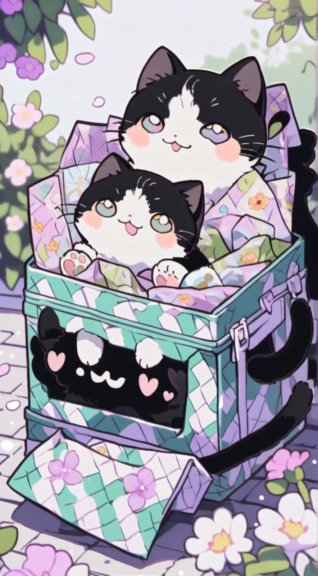 ai character: gatito con papitas background