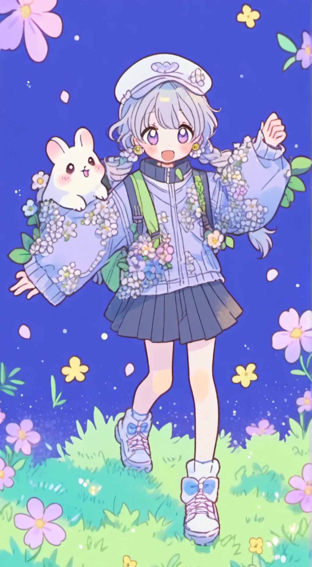 ai character: The girl in blue.. background