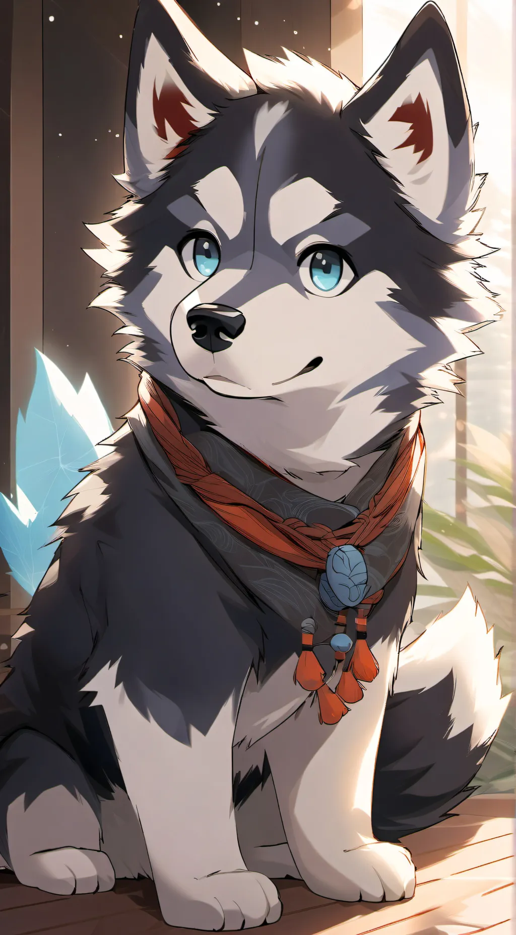 ai character: Frosty Husky Furry background