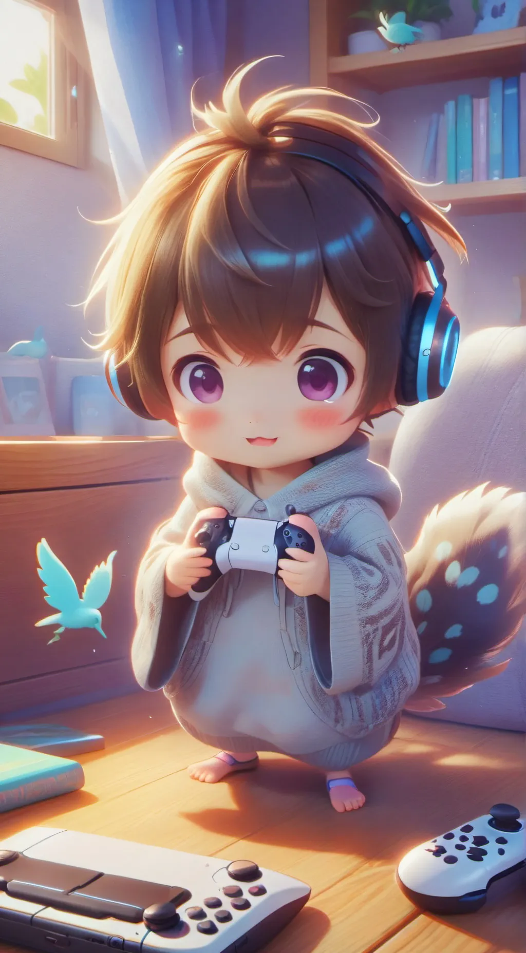 ai character: Playful Quail Furry background