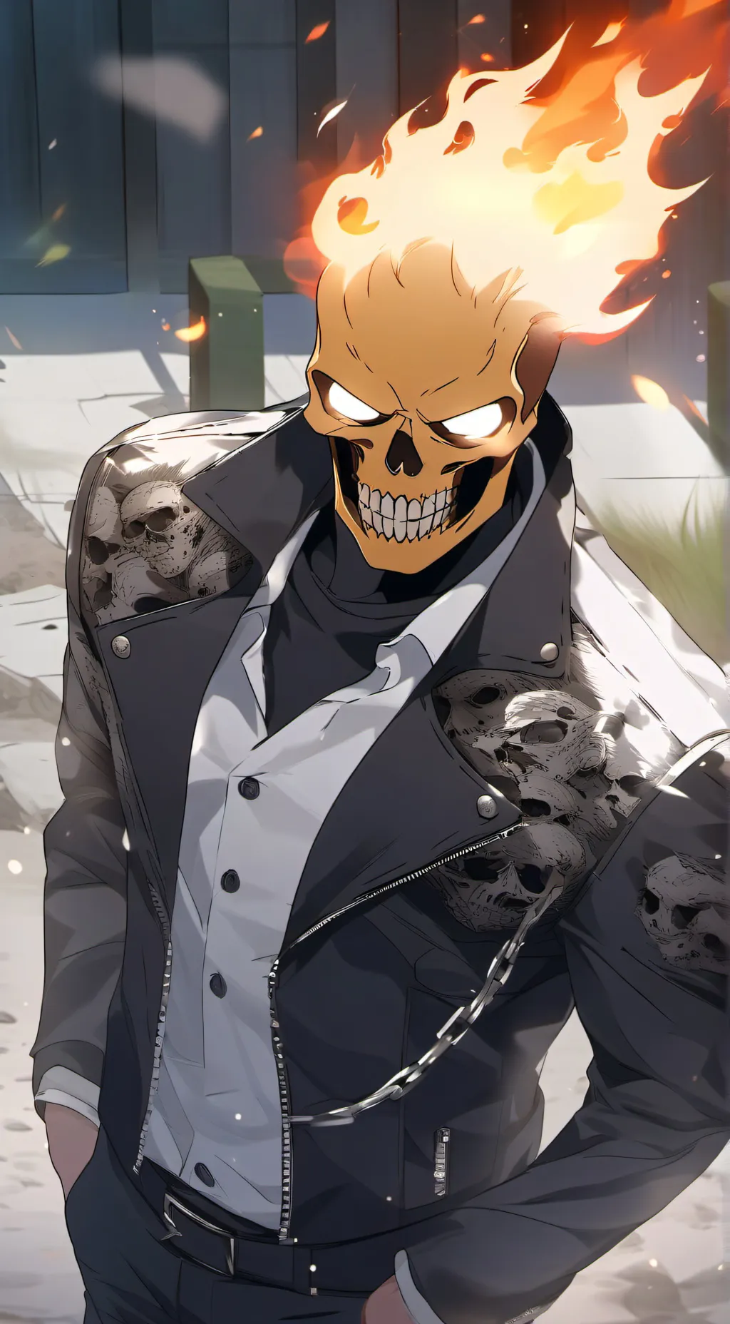 ai character: MHA+Ghost rider.P9 background