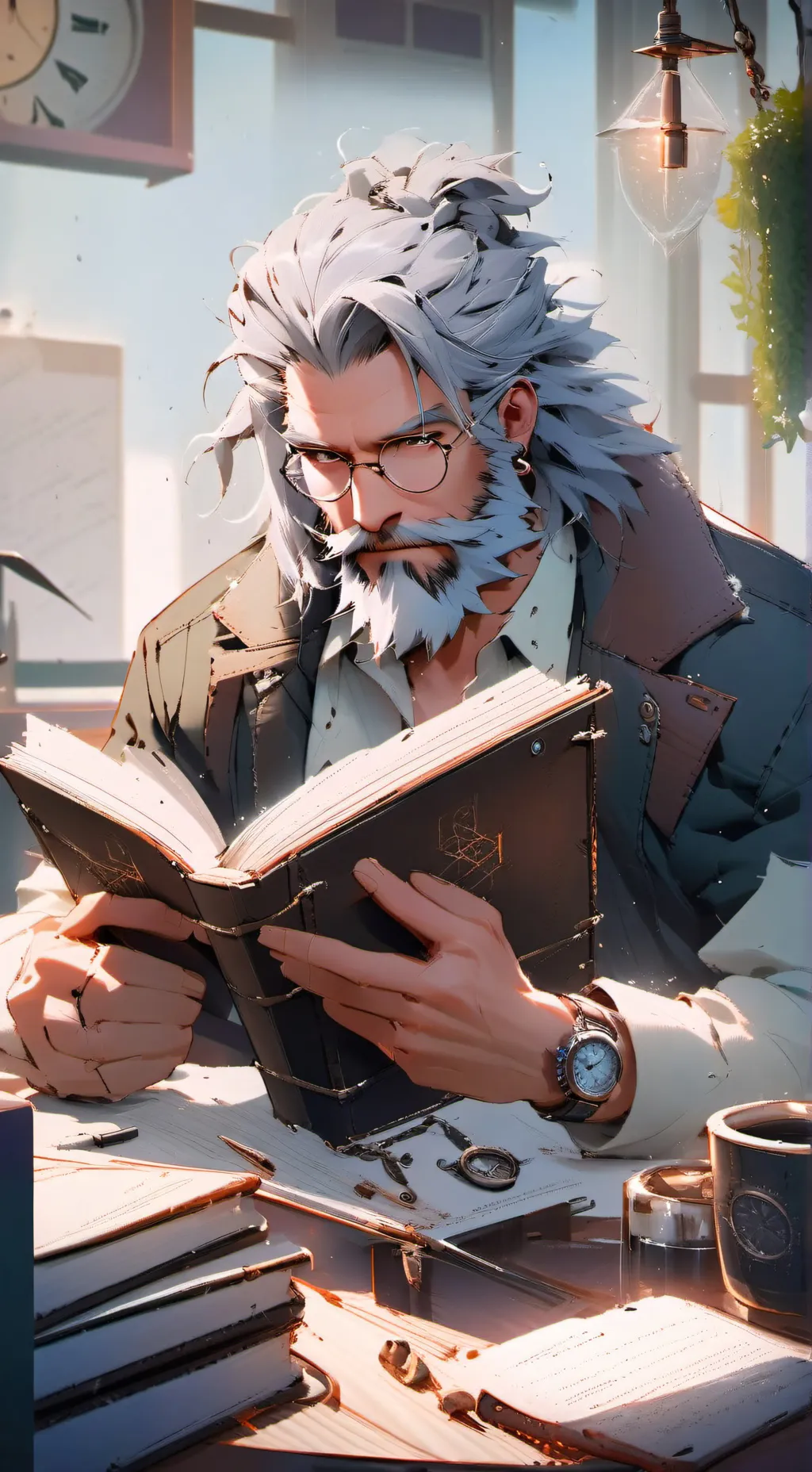 ai character: The Latte Time Traveler background