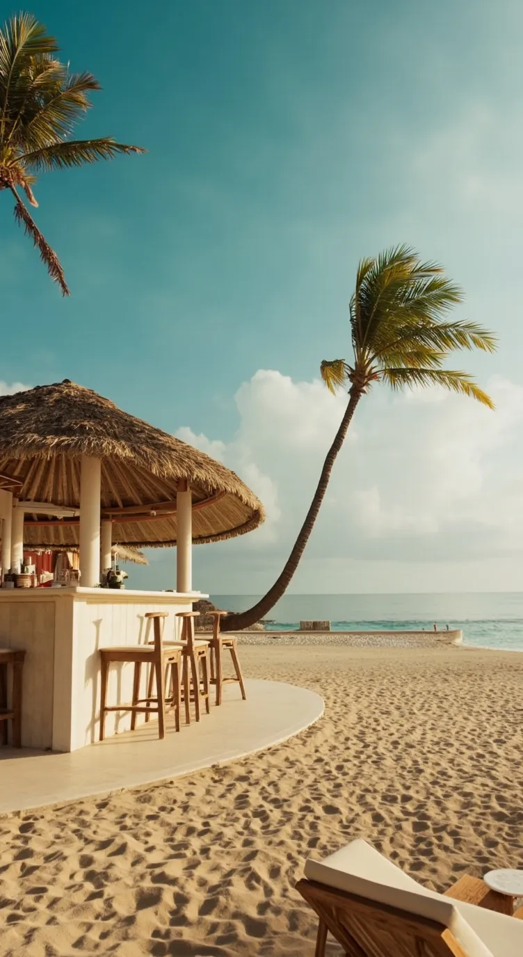 ai character: •JJK beach bar• background